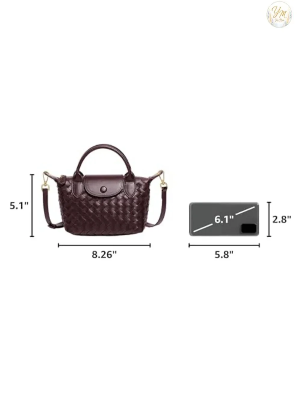 Woven Faux Leather Satchel Handbag Top Handle Crossbody Small